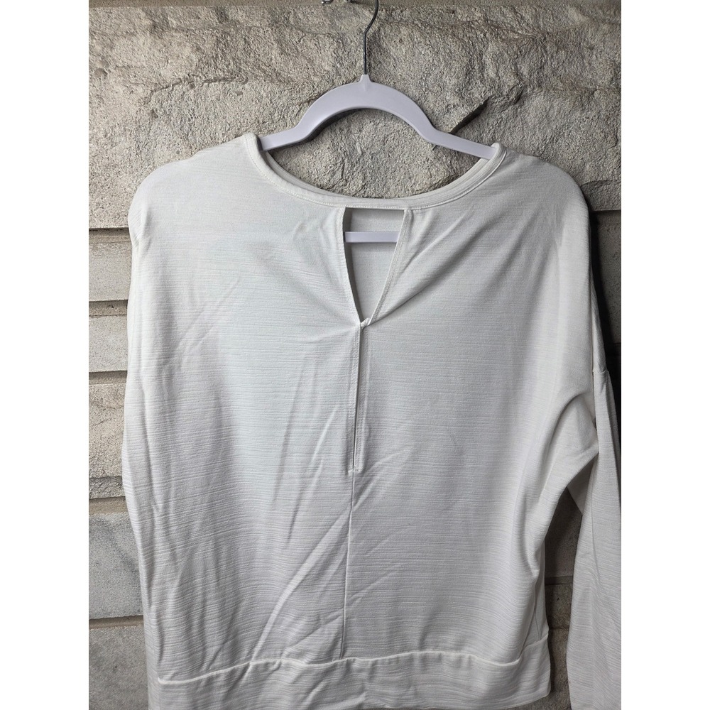 Kyodan‎ Womens White Slub Long Sleeve Keyhole Back Athleisure Top Size S 0627